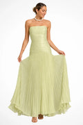 Abito maxi plissettato elegante da donna | Abito da sera senza spalline con vita bassa