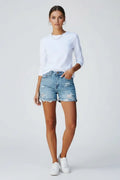 Women's Distressed Denim Shorts | Relaxed Fit Fringe Hem Summer Bottoms