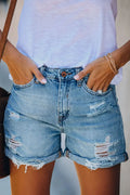 Women's Distressed Denim Shorts | Relaxed Fit Casual Summer Bottoms