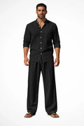 Men's Lightweight Linen Shirt and Trouser Set | Relaxed Fit Grandad Collar Outfit