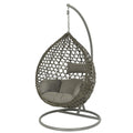 Grey Wicker Cocoon Swing Chair | Outdoor Hanging Egg Chair with Cushions & Steel Frame