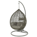 Grey Wicker Cocoon Swing Chair | Outdoor Hanging Egg Chair with Cushions & Steel Frame