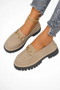 Women's Stylish Platform Loafers | Chic Slip-On Shoes with Gold Chain Accent