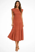 Women's Lightweight Cotton Midi Dress | Elegant Tiered Design with Flutter Sleeves