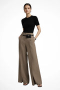 Women's Structured Polyester Wide Leg Trousers | Elegant High-Waist Design