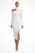 Women's Asymmetric One-Shoulder Midi Dress | Structured Draped Design