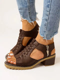 Women's Breathable Leather Block Heel Sandals | Elegant Cushioned Zip-Up Design