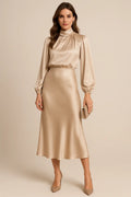 Robe midi en mélange de coton pour femme | Robe d'été élégante à col montant