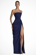 Robe maxi drapée pour femme | Robe de soirée ajustée sans bretelles