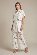 Women's Floral Lace Two-Piece Set | Elegant Cape Overlay Top and Wide-Leg Trousers