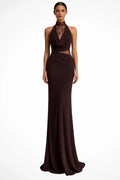 Abito Maxi Donna in Pizzo con Scollo Halter | Abito Formale Raffinato Senza Maniche