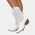 Bottes cowboy en cuir perforé pour femmes | Chaussures western mi-mollet stylées