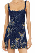 Robe courte à sequins éclatants pour femme | Robe cocktail ajustée à col carré avec fente latérale