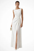 Women's Structured Fabric Maxi Dress | Boat Neck Sleeveless Design