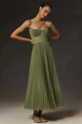 Women's Lightweight Pleated Midi Dress | Elegant Summer Cocktail Dress with Delicate Straps