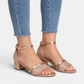 Women's Glittery Double Strap Sandals | Chic Low Block Heel Footwear