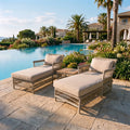 3 Piece Outdoor Sun Lounger Set - Rattan Garden Loungers with Side Table