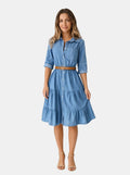 Women's Stylish Denim Midi Dress | Chic Tiered Summer Outfit