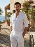 Men's Casual Cotton Long Sleeve Shirt | Relaxed Fit Open Neck Design