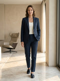 Women's Elegant Navy Blue Suit | Tailored Blazer and Straight-Leg Trousers Set