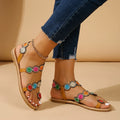 Women's Embroidered Floral Flat Sandals | Stylish Open-Toe Design with Ankle Strap