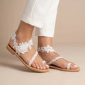 Women's Floral Pattern Open Toe Flat Sandals | Stylish Ankle Strap Summer Footwear