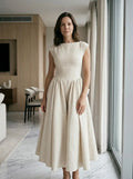 Women's Flowing Midi Dress | Elegant Cap Sleeve Fit and Flare Summer Dress