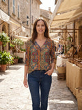 Women's Flowy Viscose Blouse | Bohemian V-Neck Summer Top with 3/4 Sleeves