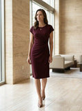 Women's Rich Fabric Bodycon Midi Dress | Elegant Sculpted Wrap Design for Formal Occasions