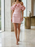 Women's Satin Off-Shoulder Mini Dress | Elegant Ruffled Cocktail Wear for Summer