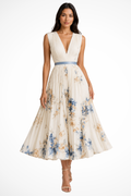 Women's Floral Print Midi Dress | Elegant Sleeveless V-Neck Summer Dress