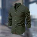 Men's Cotton Blend Stand Collar Shirt | Modern Long Sleeve Button-Up | Versatile Smart-Casual Style