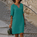 Women's Comfortable V-Neck Midi Dress | Elegant 3/4 Sleeve Casual Wear