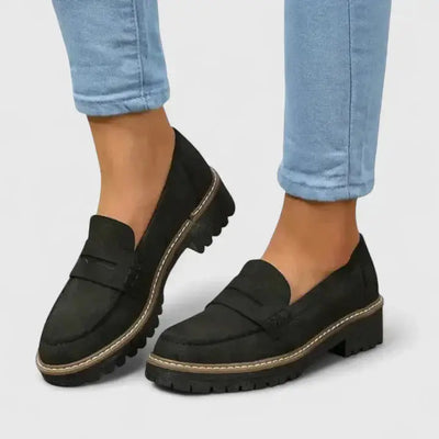Women's ergonomic leather loafers by LondonLaneStore, classic slip-on shoes with a comfortable, stylish design.