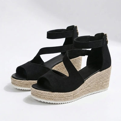 Women's fabric blend espadrille wedge sandals with open toe and ankle strap, stylish summer shoes by LondonLaneStore.