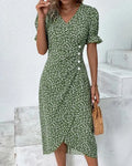 Women's Floral Wrap Dress | Adjustable V Neck Midi | Elegant Summer Midi Dress