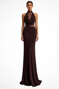 Abito Maxi Donna in Pizzo con Scollo Halter | Abito Formale Raffinato Senza Maniche