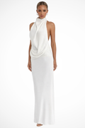 Women's Satin Maxi Dress | Draped Halter Neck Evening Gown