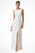 Abito Maxi Donna in Tessuto Strutturato | Design Senza Maniche con Scollo a Barca