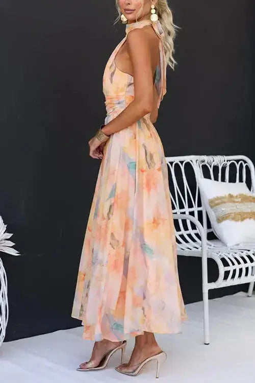 Women's Watercolour Maxi Dress | Flowing Elegant Summer Gown