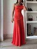Women's Elegant Maxi Dress | Asymmetric Neckline Formal Evening Gown