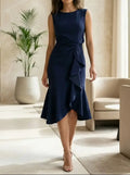 Abito midi asimmetrico elegante da donna | Abito da cocktail senza maniche elegante per occasioni speciali