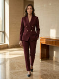 Women's Elegant Suit Set | Tailored Blazer with Straight-Leg Trousers