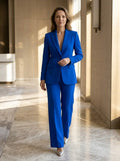 Women's Elegant Tailored Blazer Suit | White Longline Blazer with Wide-Leg Trousers