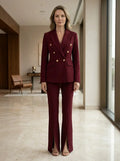 Women's Elegant Suit | Tailored Double-Breasted Blazer with Flared Trousers