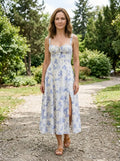 Abito midi floreale da donna | Elegante abito estivo con corsetto e gonna fluente