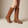 Women's Synthetic Leather Knee High Boots | Sleek Round Toe Comfortable Stacked Heel